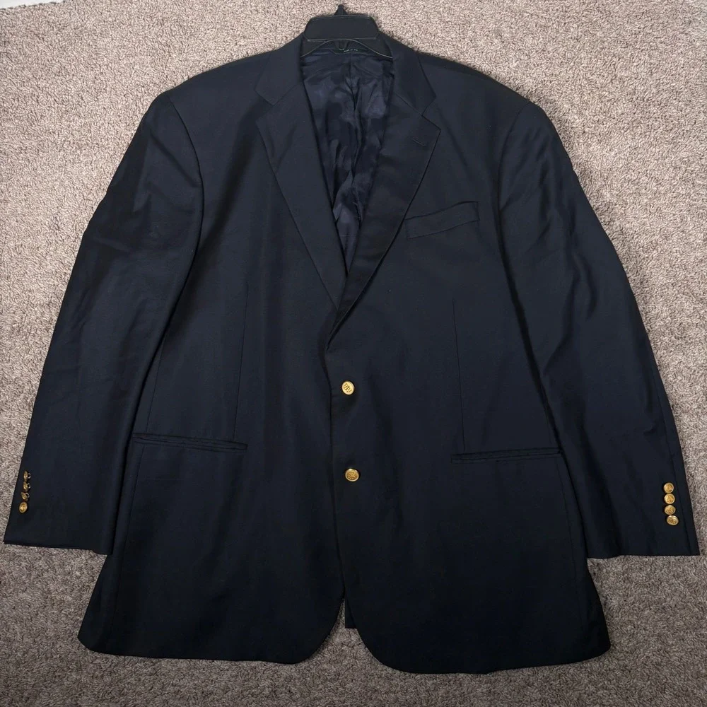 Brooks Brothers Country Club Madison Navy Blue Blazer Loro Piana Gold Button 50L